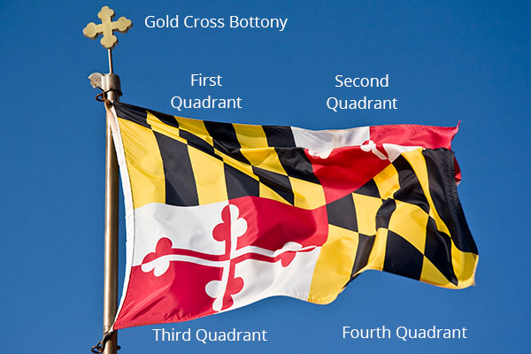 Maryland flag must have bottanny cross on the pole and be flown from the first yellow and black quadrant with the black section connected to the pole
